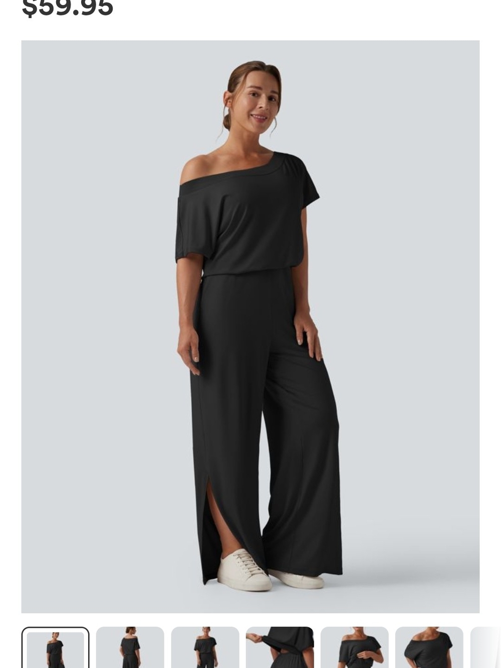 HALARA Black Off-Shoulder Wide-Leg Jumpsuit with Side Slits